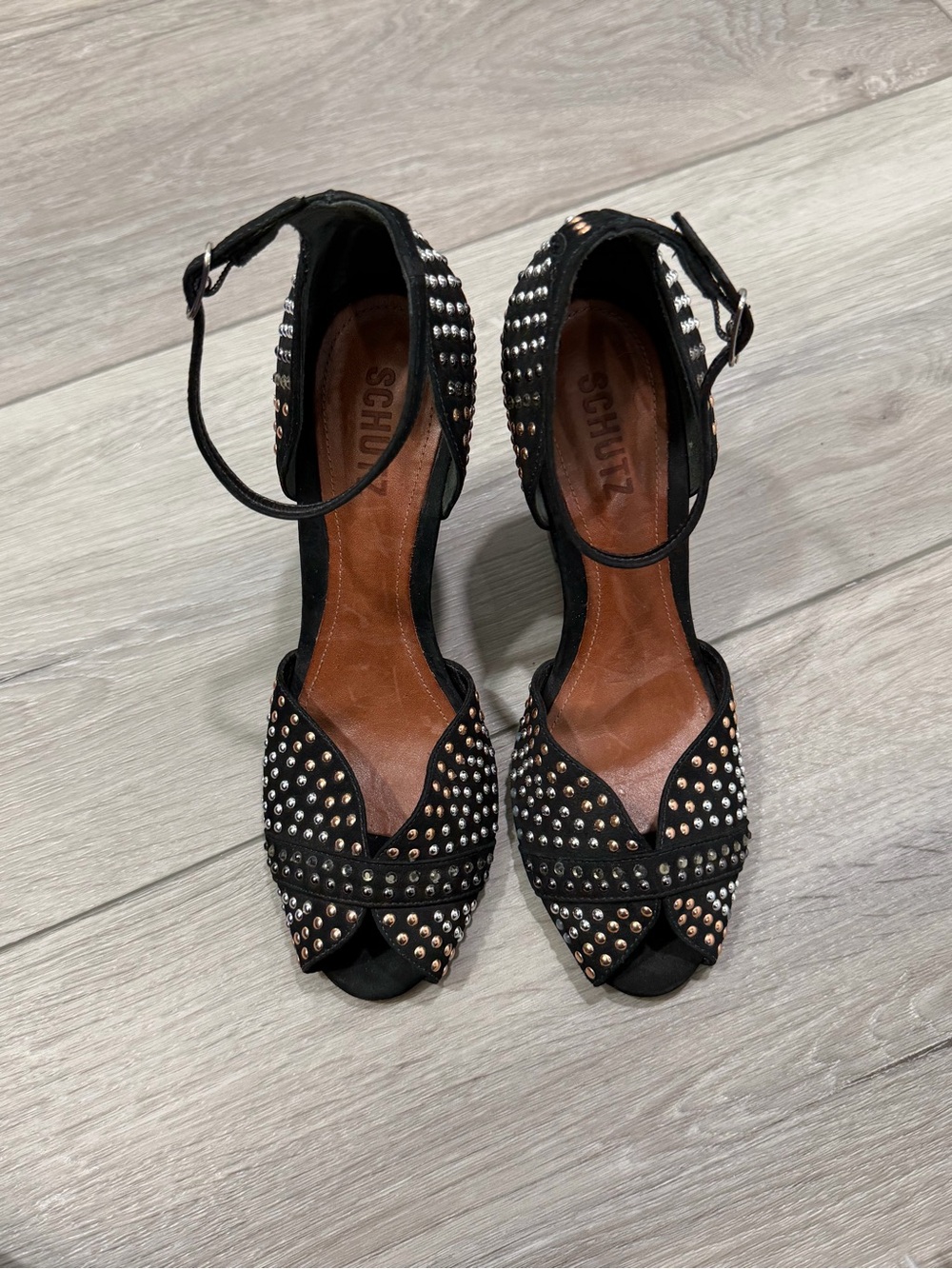 Women’s Schutz Black Suede Beaded Wedge Sandals Size 8 Retails: $215 - Picture 3 of 7